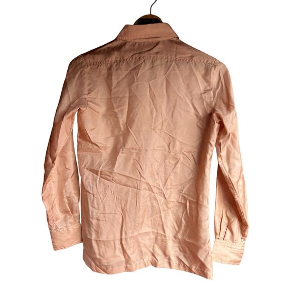 Vintage Oscar De La Renta Tan Semi Sheer Blouse Button Down Size 8 Satin Poly - Picture 6 of 6
